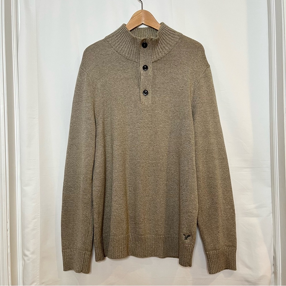 American Eagle Men’s Pullover Sweater Turtleneck Half Zip Winter Beige Brown XL